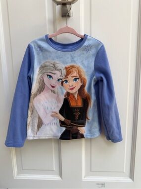 Disney Girls' Frozen Elsa & Anna 4 / 5 Purple Fleece Pajama Top Shirt Warm